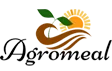 Agromeal logo featuring a brown soil wave, a blooming flower, and a rising sun representing sustainable agriculture and innovation.